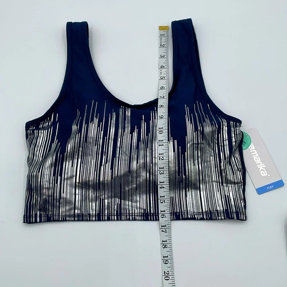 Marika Flex Navy & Metallic Silver Sports Bra Low Impact‎ Removable Bra Pads